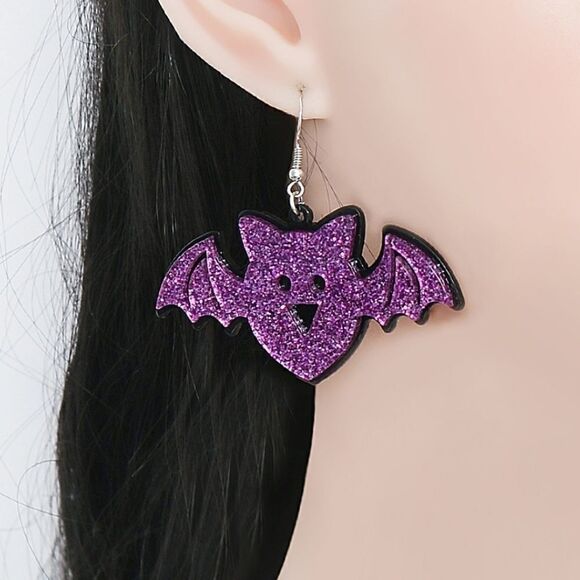 GLITTERY BAT HALLOWEEN cute fun kawaii gothic earrings - Picture 2 of 7